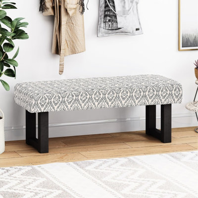 Banc en tissu avec imprimé noir, l 47,71 po x P 16,31 po H 18,08 po, pour utilisation à l'intérieur