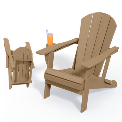 HDPE All Weather Folding Outdoor Adirondack Chair with Cup Holder by Highland Dunes