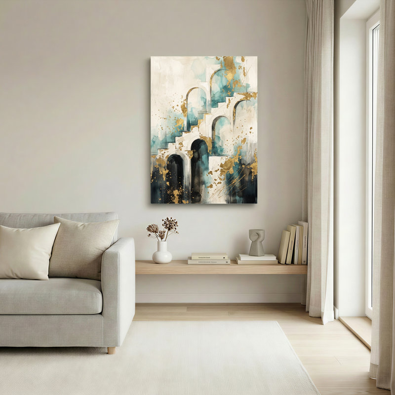 Ensemble de 1 toile murale abstraite d'architecture, 40"H x 28"W, Wrapped Canvas