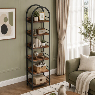 6-Tier Bookshelf, 78.7" Narrow Bookcase Arched Display Shelf