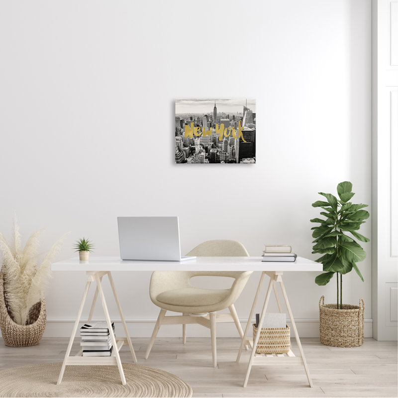 «Urban New York City Skyline Glam», impression de typographie, L 20 po x H 20 po, Plaque murale