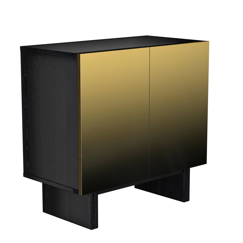 Armoire d'appoint moderne à 2 portes en noir mat, portes grillagées dorées, fonction d'ouverture par pression, 3 tablettes réglables pour le rangement de divers articles, différents espaces multifonctionnels, base et peinture brillante avec