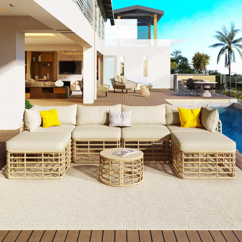 Ensemble de canapé modulaire d'extérieur 7 pièces avec coussins et coussins 7 pièces