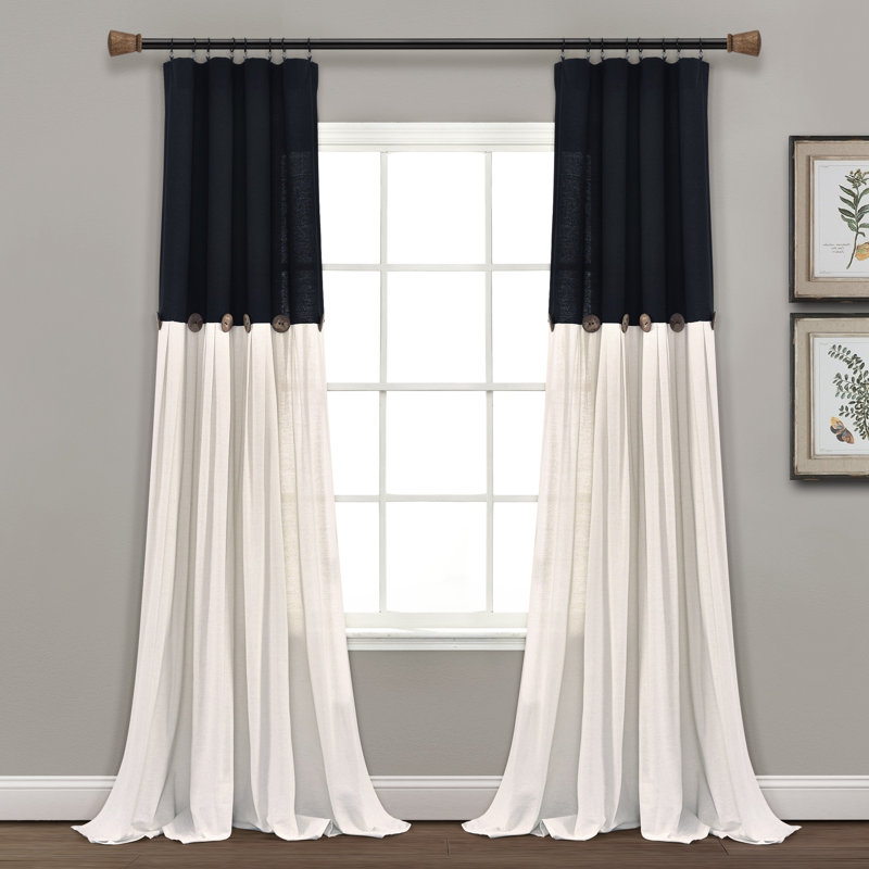 Panneau de rideau en lin à boutons noir / blanc simple 40 x 108