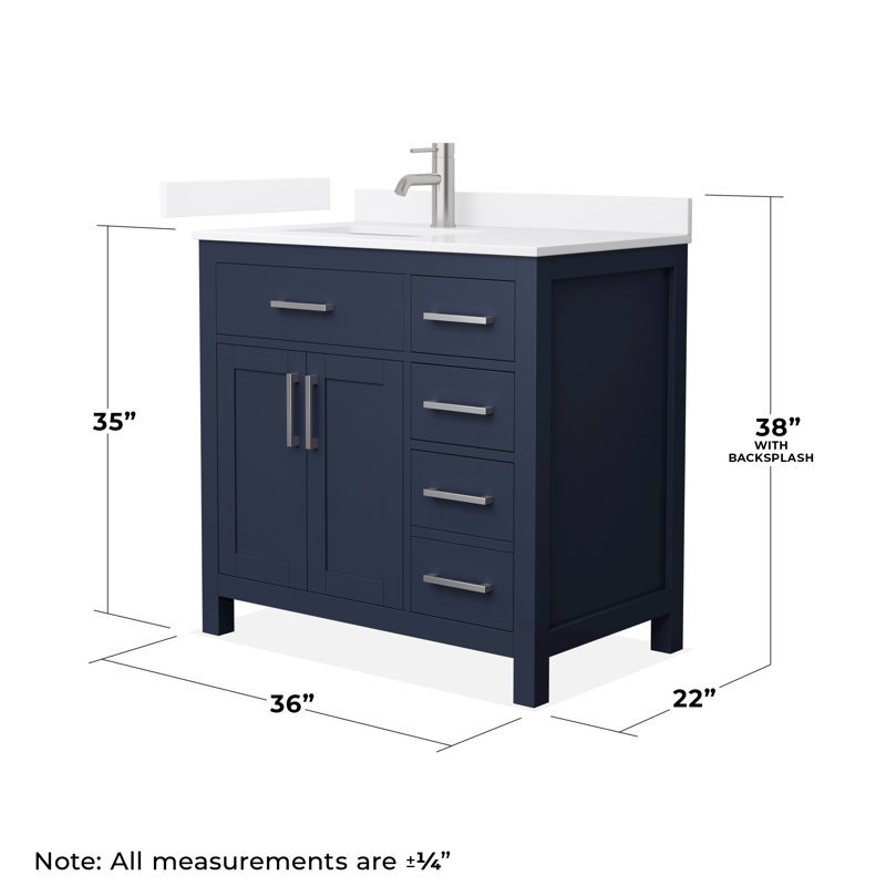 Beckett 36" Freestanding Single Bathroom Vanity with Quartz Top, Brushed Nickel, White Quartz, Dark Blue