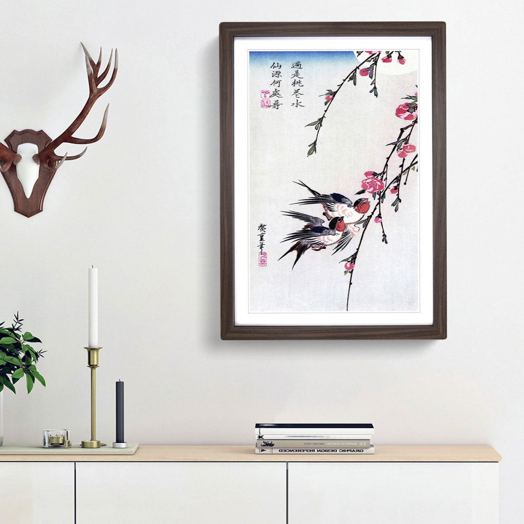 Swallows & Peach Blossom by Utagawa Hiroshige - Framed Print