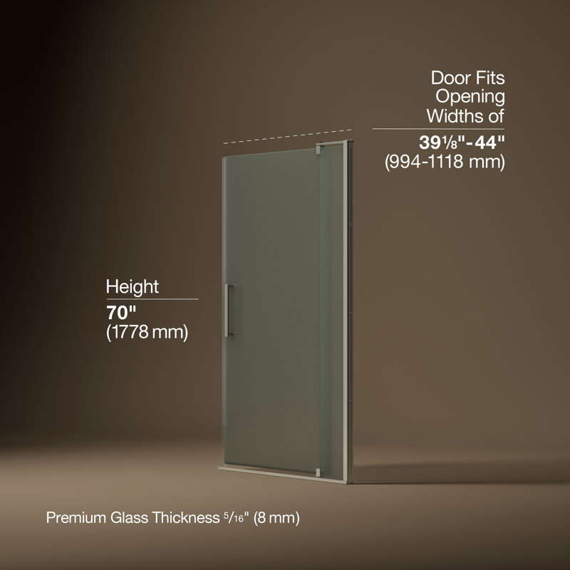 Revel 44'' x 70'' Pivot Shower Door with CleanCoat® Technology, Frosted, Anodized Brushed Nickel