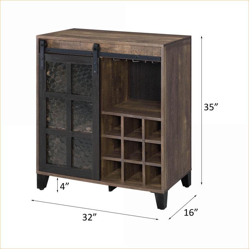 Chêne rustique industriel Armoire à vin noir avec porte en verre obscur | Salle à manger | Rustique / Lodge