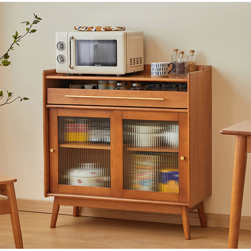 Scandinavian-style Solid Wood & Glass Sideboard, 37" H x 35.4" W x 15.7" D