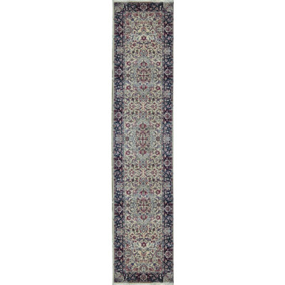 Tapis ivoire, bleu et gris noué à la main de haute qualité