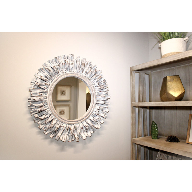 Rattan Round Starburst Mirror, White
