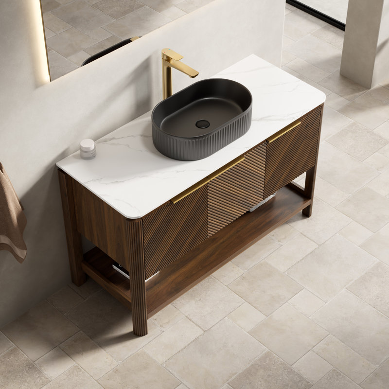 Ensemble de meuble-lavabo et de meuble-lavabo Indigo, 48", Black Striped Oval Ceramic Basin