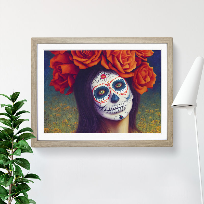 Sugar Skull Woman Vol.2 - Single Picture Frame Print, 25cm H x 34cm W x 2cm D, Oak Framed