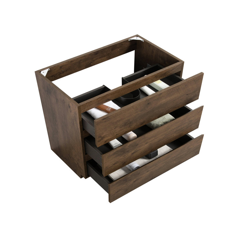 Armoire de salle de bain pour salle de bain - Noyer, 3 tiroirs, élégance moderne, plancher noyer silencieux à trois niveaux, maximise