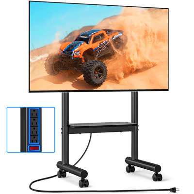 Rolling Tv Stand With Power Outlet For 40-75 Inch Tvs, Portable Tv Stand On Wheels Up To 110 Lbs