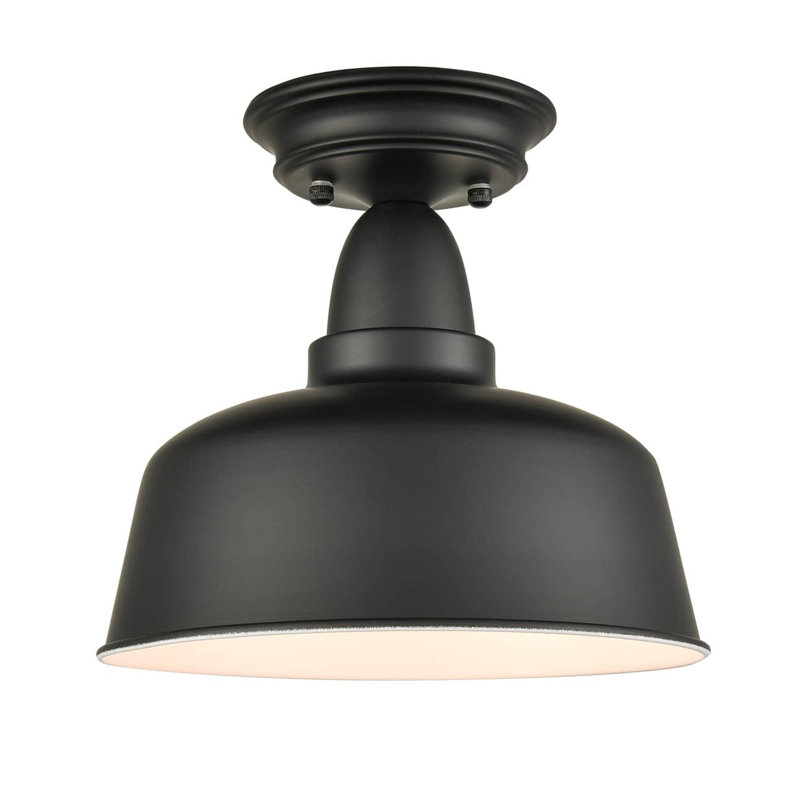 Farmhouse Matte Black Semi-Flush Mount Ceiling Light Barn Shape