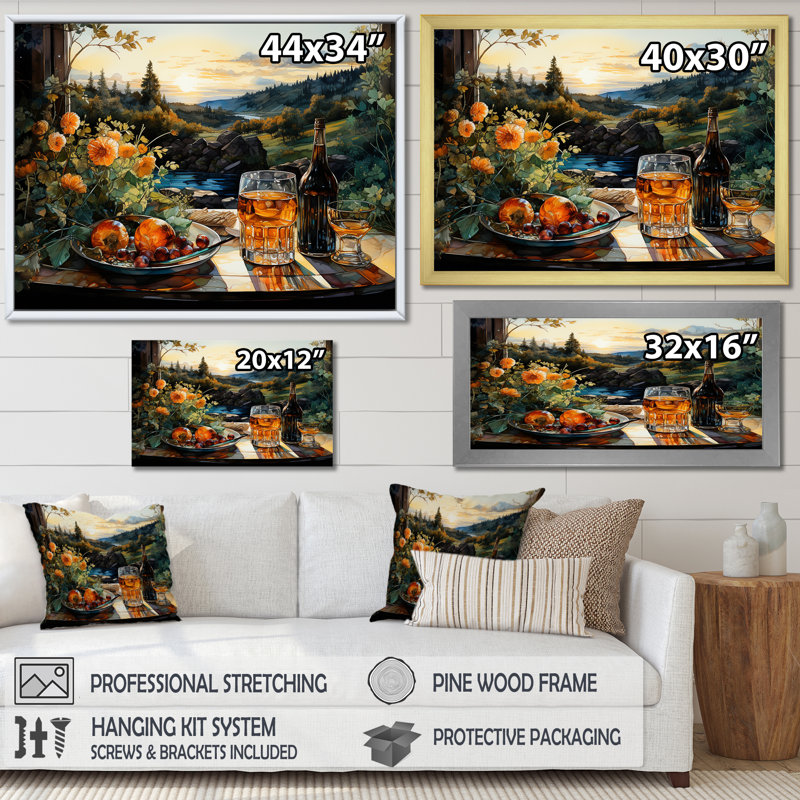Repas de pique-nique, charme sur toile, H 12 po x l 20 po x P 1 po, Cadre simple noir
