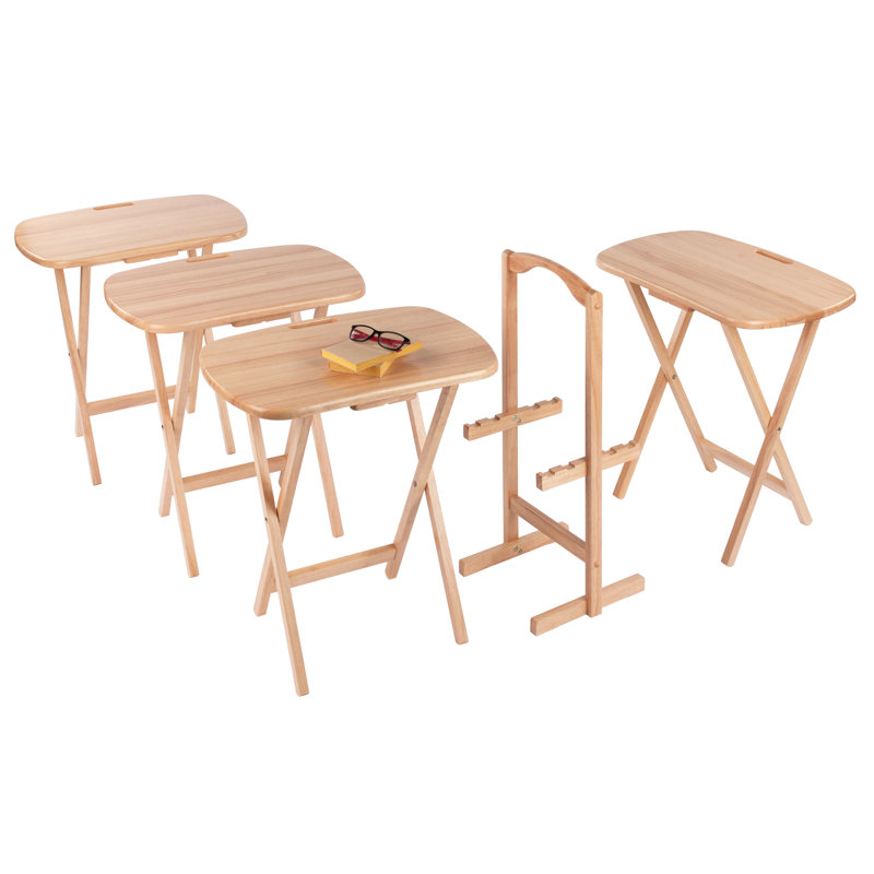 Lucca 5-pc Snack Table Set, Teak, Beige