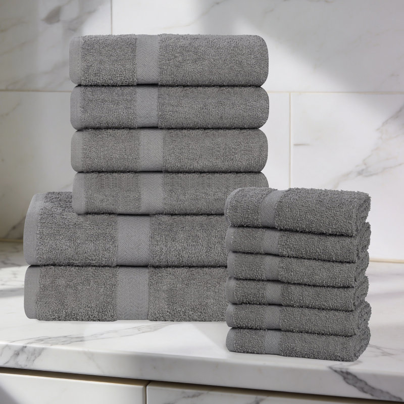 Lightweight Cotton Quick-Drying Bathroom Towel Set, 12 Piece Towel Set, Charcoal