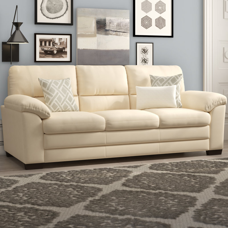 Robidoux 3 Seater Faux Leather Sofa, Cream