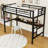 Metal Loft Bed With Desk, Charging Station And LED Lights-572652793