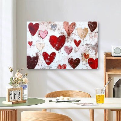 Reproduction d'art sur toile tendue à motif de cœur rempli de motifs de cœur, grande galerie pour salon et chambre à coucher