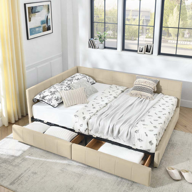 Velvet Storage Daybed, Beige, Queen