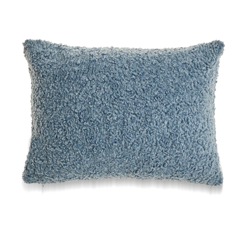 FRENCH BOUCLE Reversible Throw Pillow, Blue, Feather, 14" H x 20" W