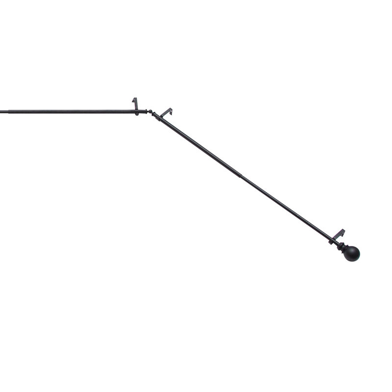 Ball End Bay Window Curtain Rod, 78-144" Adjustable Length: 22-37" Sides, 28-72" Center, Steel, Black