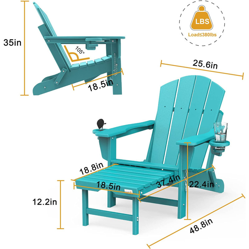 Foldable Outdoor Adirondack Chair With Ottoman, Blue