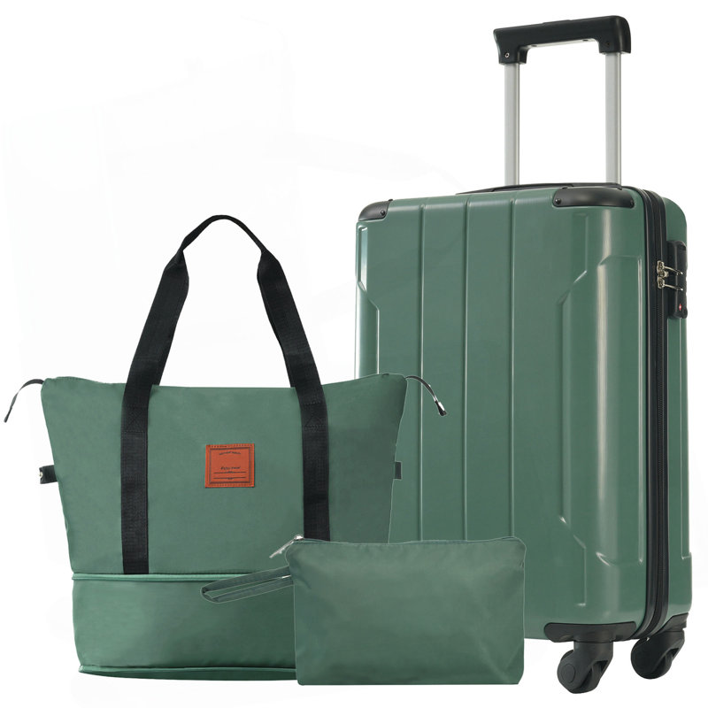 Ensemble de bagage à main 20 pièces 3 pièces avec roulettes, valise rigide en ABS, Green