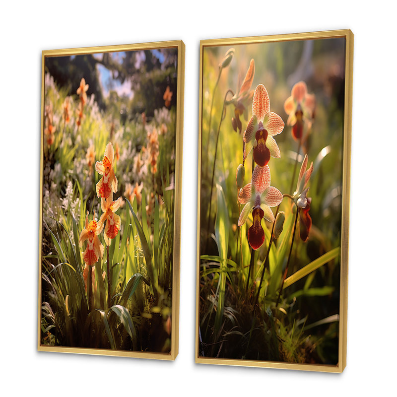 «Exotic Orchids Elegance», 2 pièces, H 40 po x l 40 po, Encadrement doré