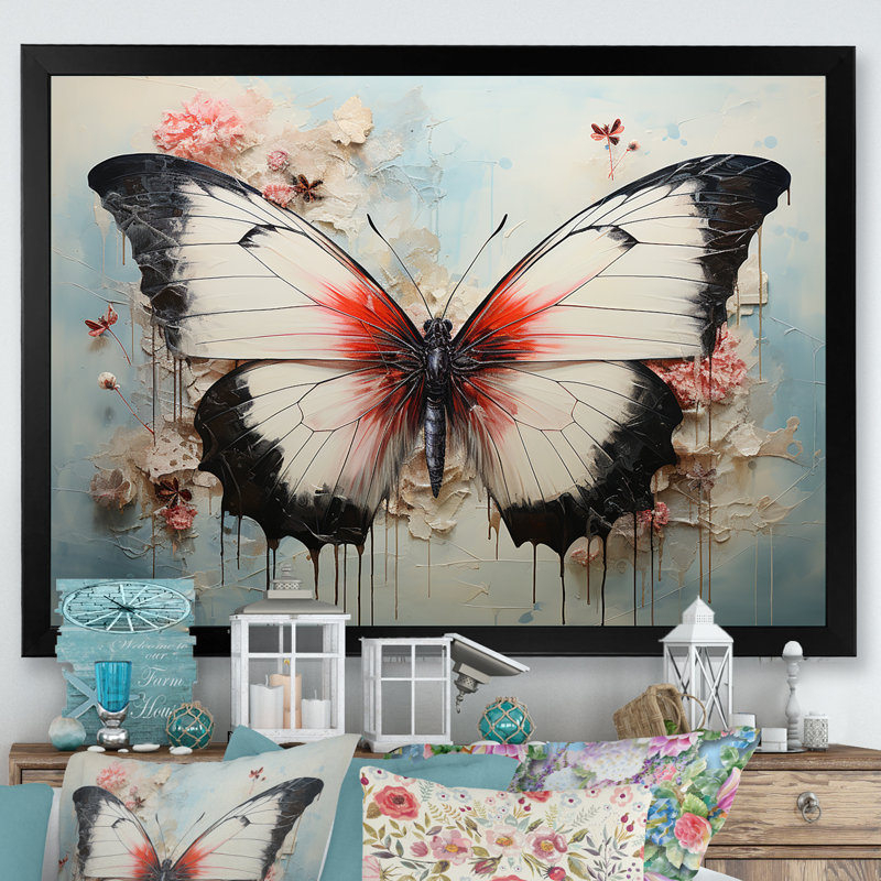 Minimalisme, papillon blanc sur toile, H 16 po x l 32 po x P 1 po, Cadre simple noir