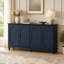 Buffet de style champêtre de 160 cm avec 4 portes cintrées décoratives, dosseret de rangement bleu vieilli-976720887