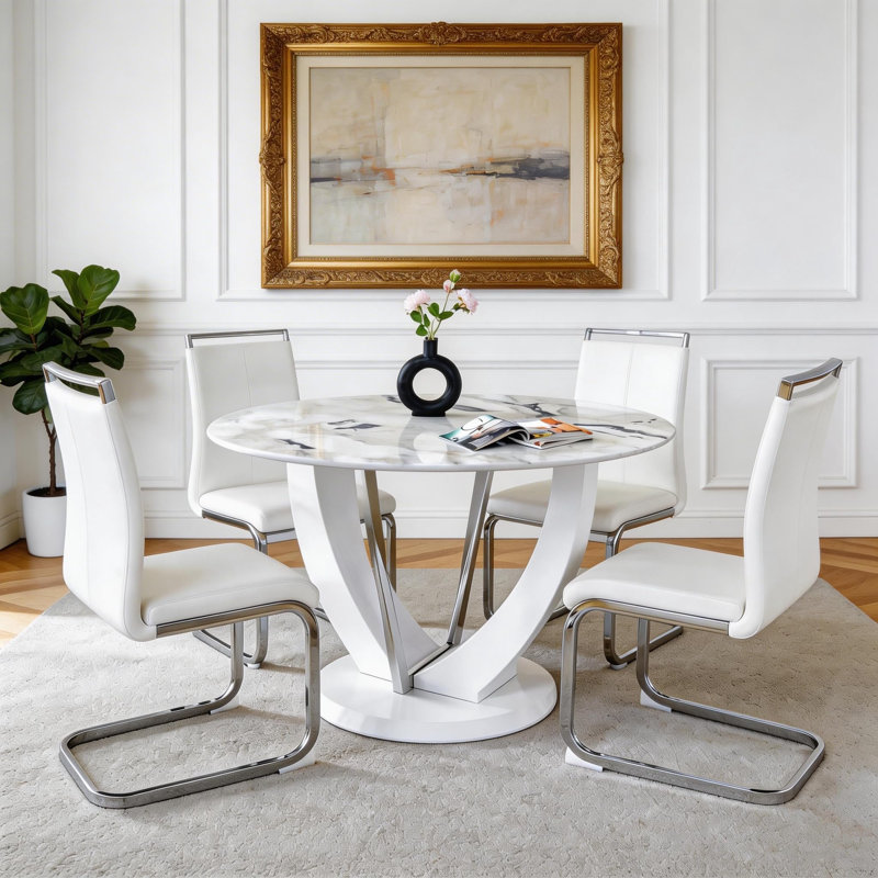 Ensemble de table de salle à manger pour 4 personnes, table de cuisine moderne et chaises, Gris clair
