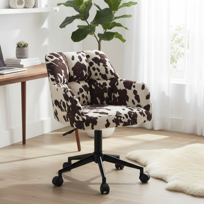 Comfy Faux Leather Desk Chair Modern Computer Task Chair Swivel Accent Chair With Mid Back Arm Chair For Living Room/Bedroom/Home Office