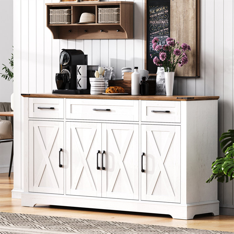Buffet 55 "avec 3 tiroirs, tablettes et tablettes réglables, Blanc