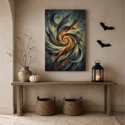 Toile murale d'Halloween avec motif abstrait en spirale tourbillonnante dans des tons oranges chauds