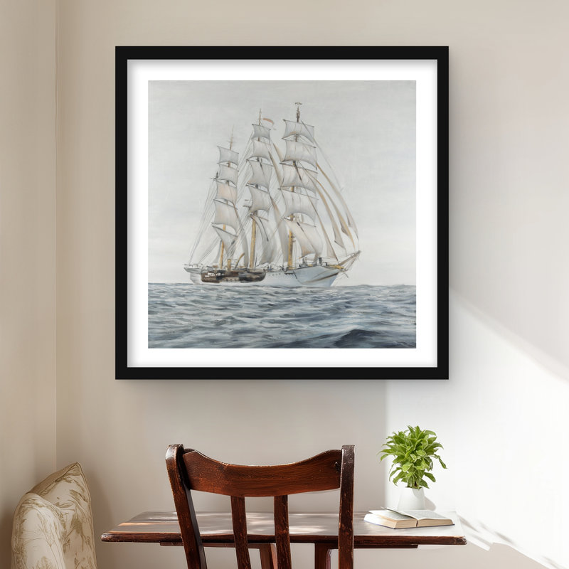 «Ship by a nuageux jour» - reproduction encadrée transport blanc, H 24 po x l 24 po, Noir