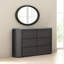 Commode large Sheim, bois d'acacia massif noir cannelé moderne cannelé