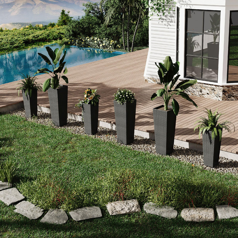 2-Pack Extra Deep Outdoor Planters with 4 Drainage Holes, Large Decorative Flower Pots for Patio, Backyard, Home & Garden, 24 & 32 Inch Tall