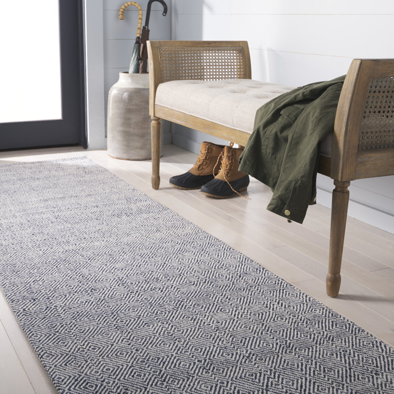 Msr9675 Wilton Martha Stewart Hand Woven Wool Cotton Abstract Rug in Blue/Ivory, Runner 2'3" x 8'