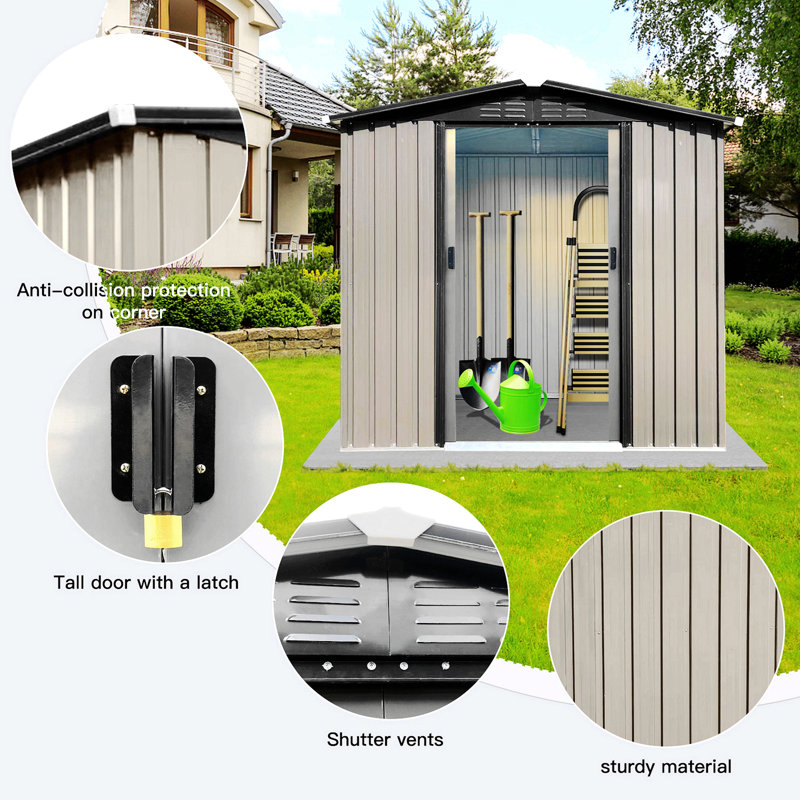 Outdoor Storage Sheds Apex Roof With Sliding Doors, Light Brown, 72" H x 74" W x 42.5" D  
