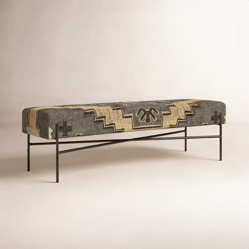 Raoul Upholstered Bench, Tan/Damask