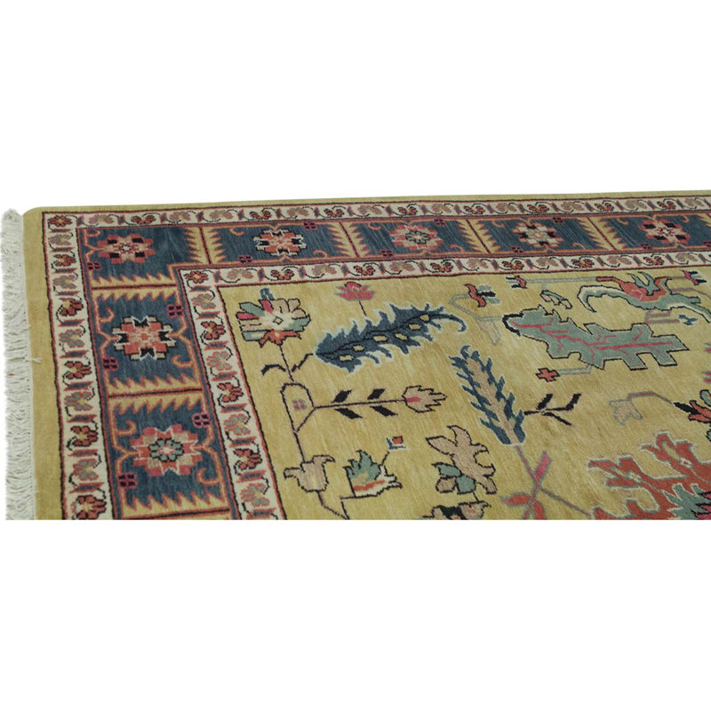 Tapis bleu / beige / rouge noué à la main