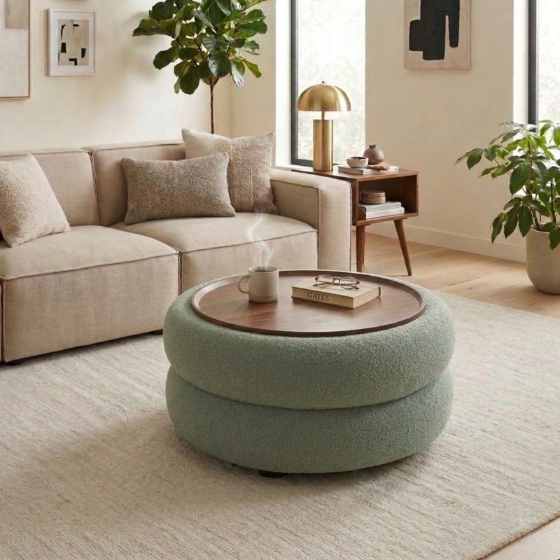 Round Coffee Table With Storage, Green