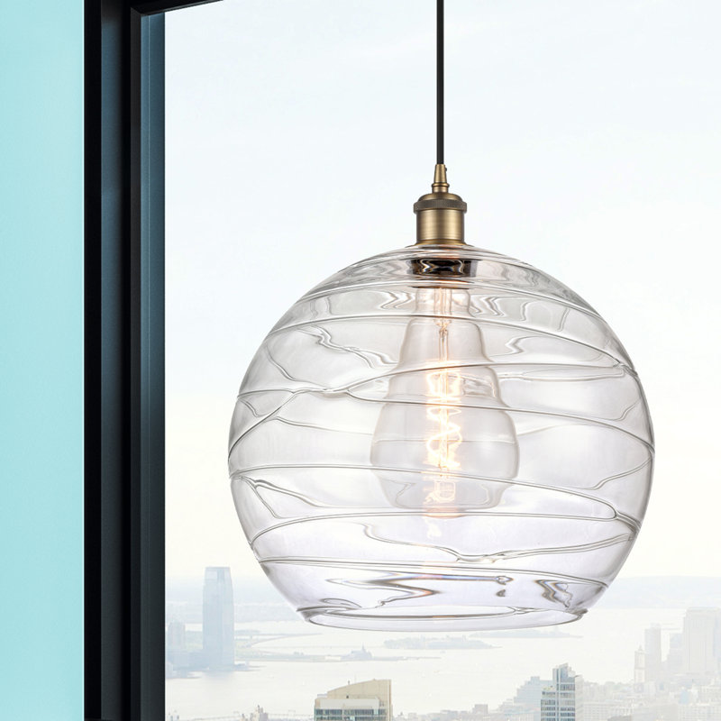Luminaire suspendu en forme de globe à 1 lumière Hamida, Ampoule non incluse, Transparent, Laiton brossé