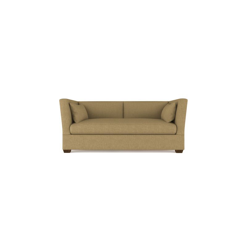 Rivington Flare Square Track-Arm Loveseat, Box Weave Linen Blue Print, Weathered, 31" H x 72" W x 37" D