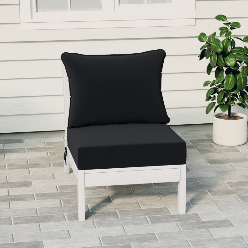 Deep Seating Armless Chair With Cushions, Black, White