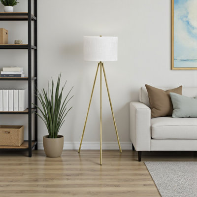 Lampe sur pied H 63 po Salida, métal laiton et abat-jour ivoire / crème